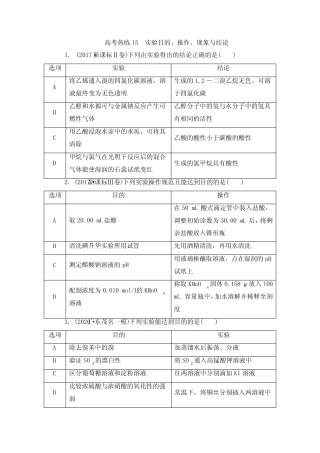 2021届高三化学二轮复习 高考热练15 实验设计与评价 表格类实验题