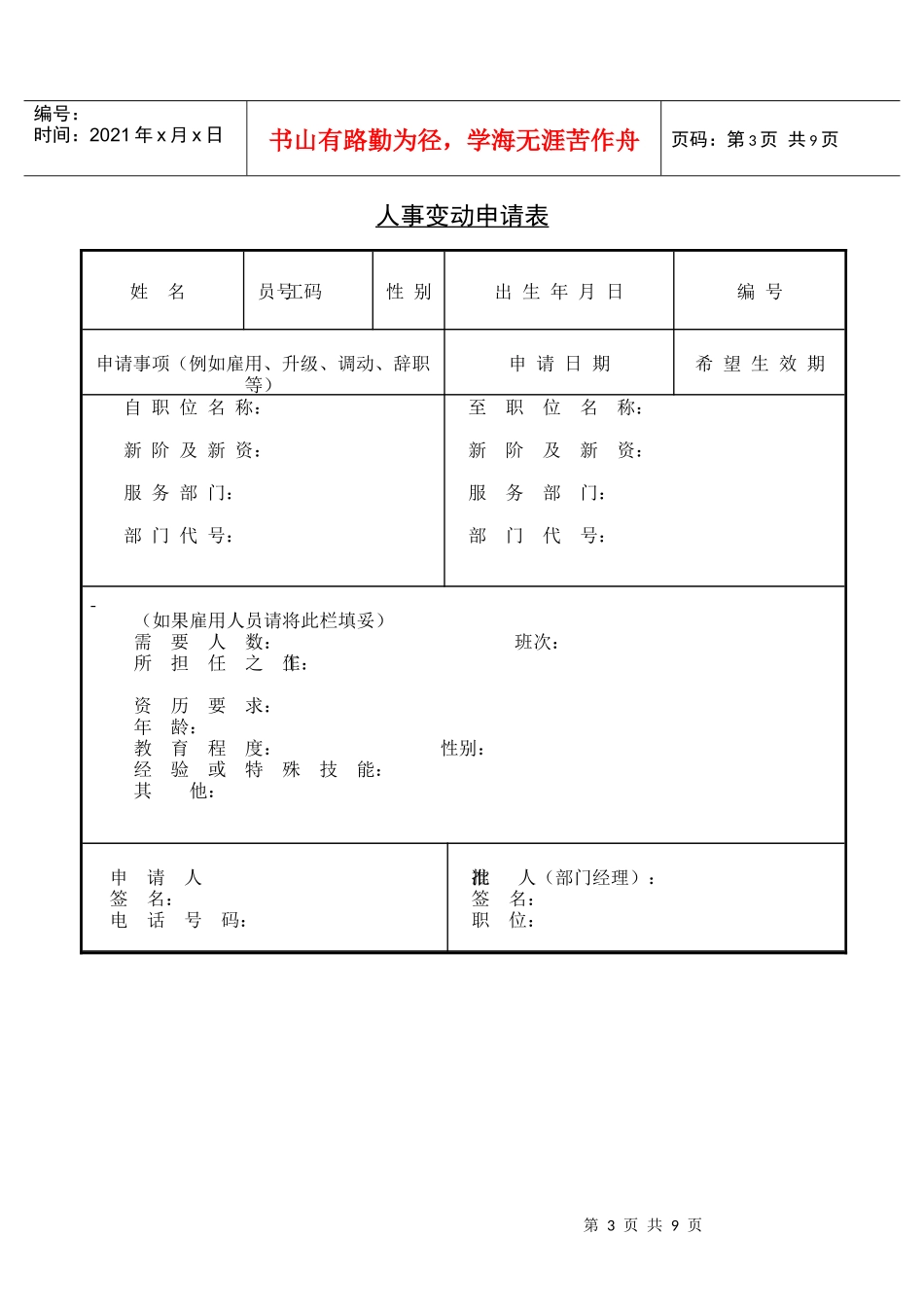 人力资源管理必备表格、申请书大全_第3页