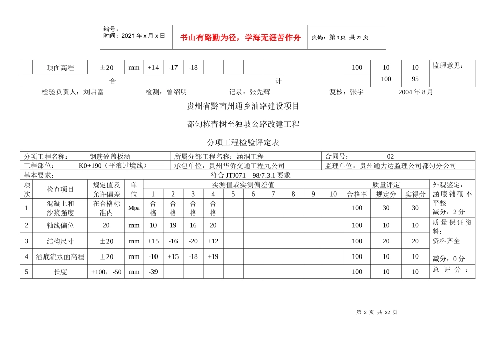 分项工程检测评定表(涵洞)_第3页