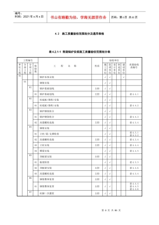 锅炉机组安装验收范围划分表