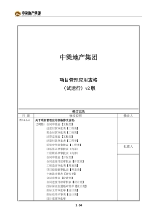 管理中心项目管理应用表格(试运行)