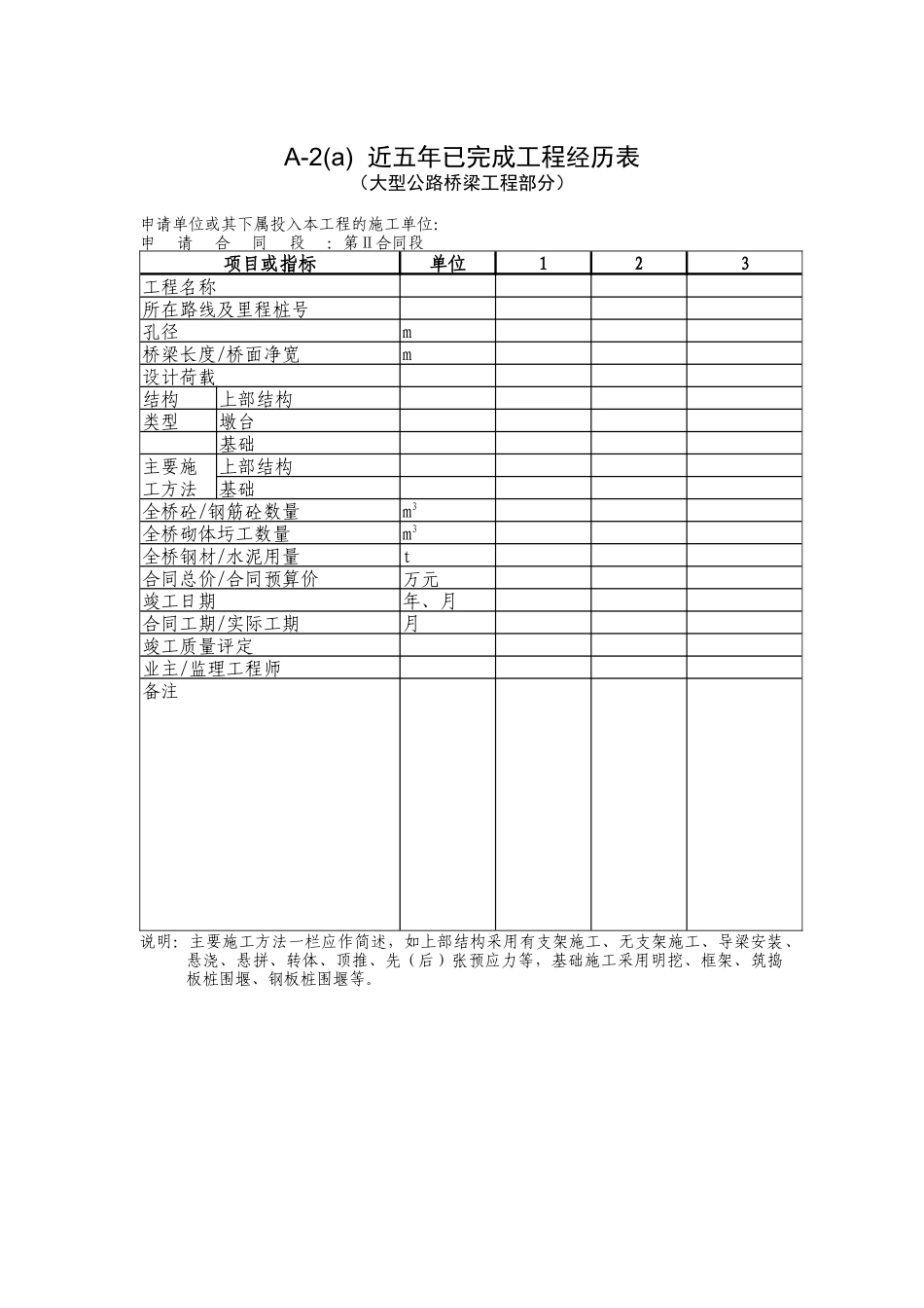 近五年已完成工程经历表（大型公路桥梁工程部分）_第1页