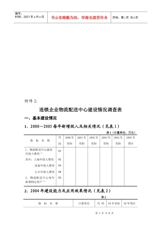 连锁企业物流配送中心建设情况调查表汇编