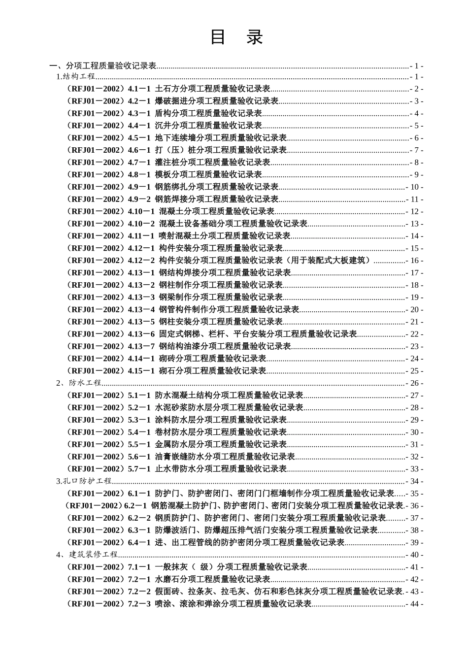 人防工程分部分项验收记录表(DOC122页)_第1页