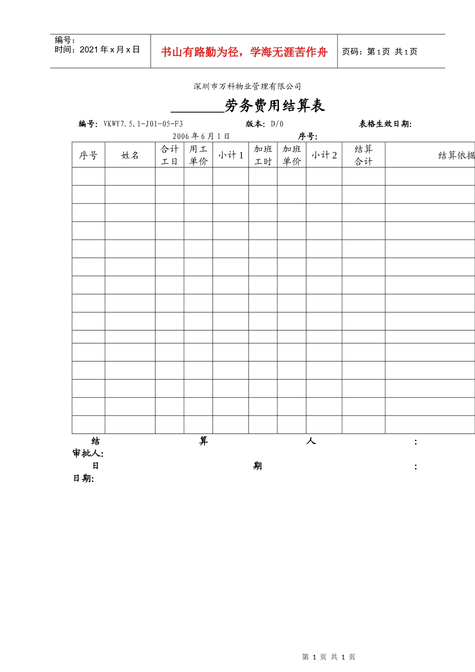 7.5.1-J01-05-F3临时工程雇用工劳务费用结算表_第1页