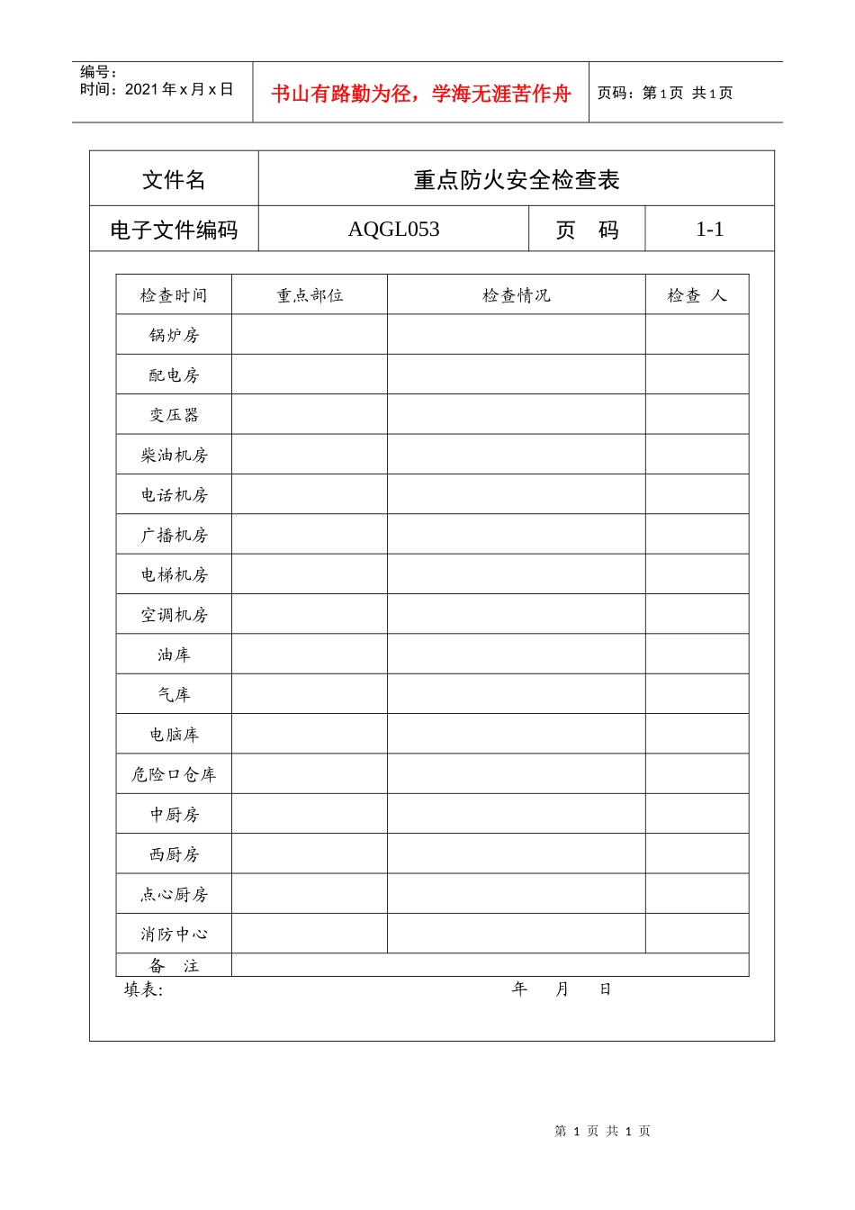 重点防火安全检查表_第1页