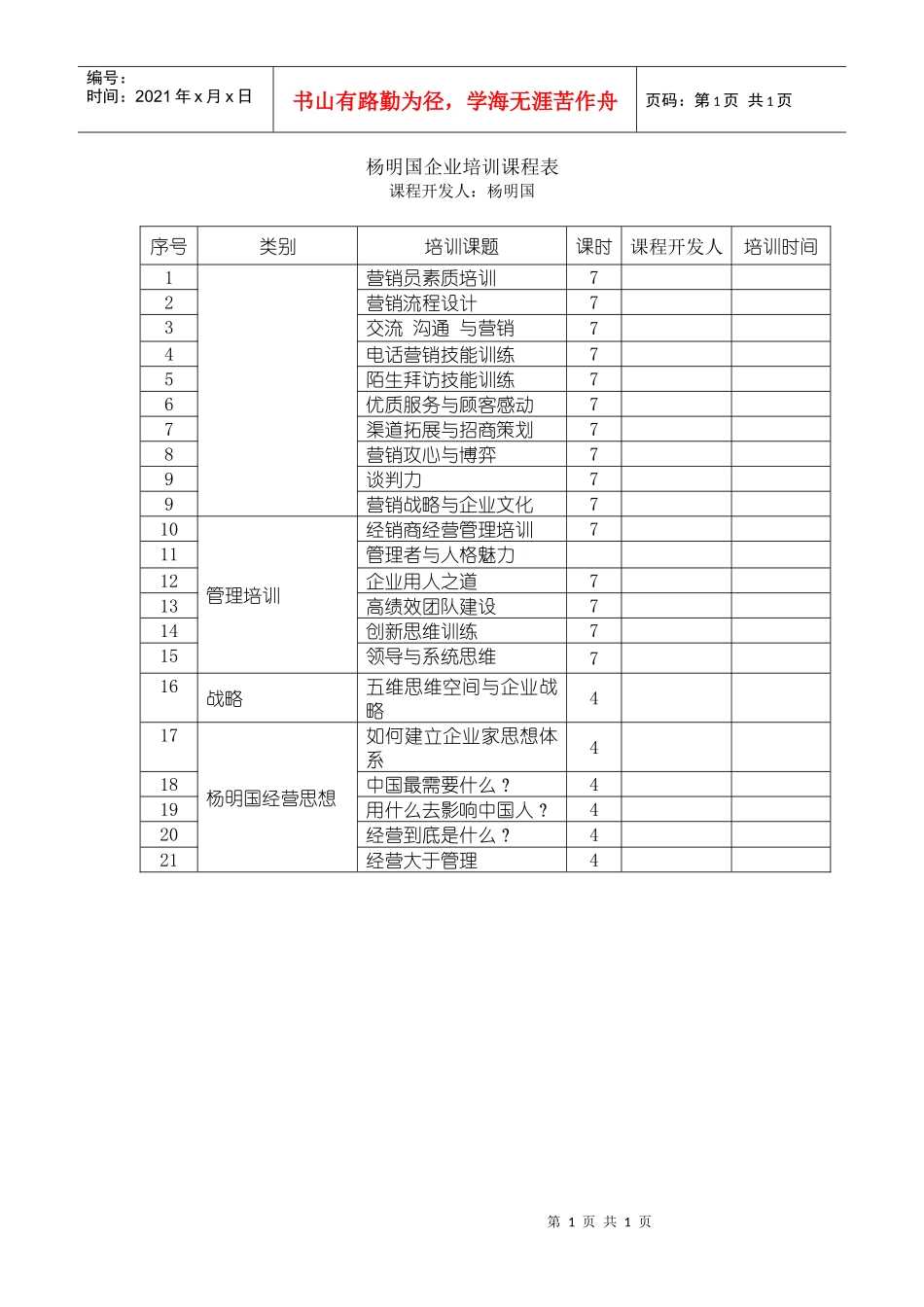 杨明国企业培训课程表_第1页