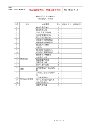 杨明国企业培训课程表