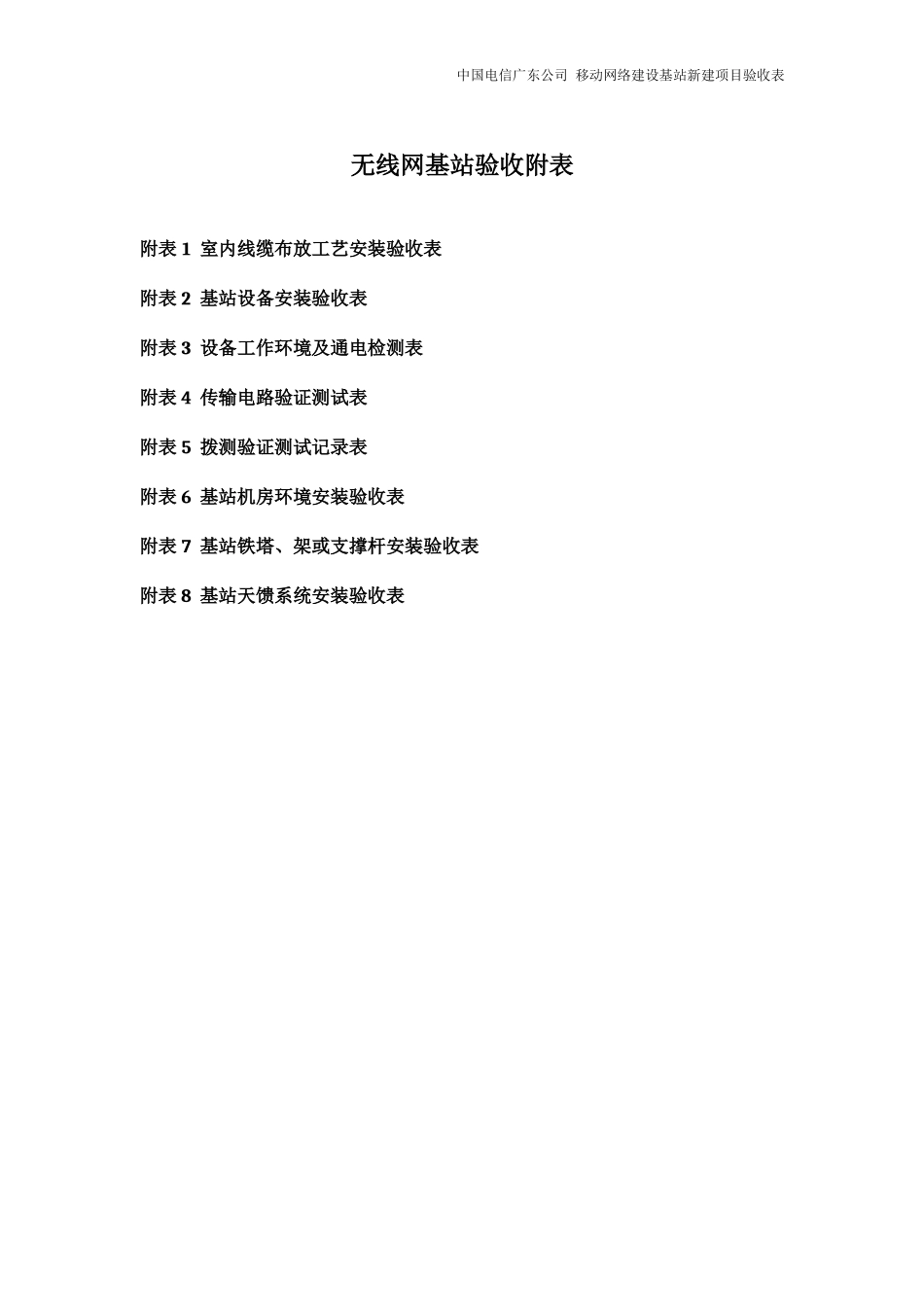 无线网基站新建项目单 基站验收表格(最终版)_第1页