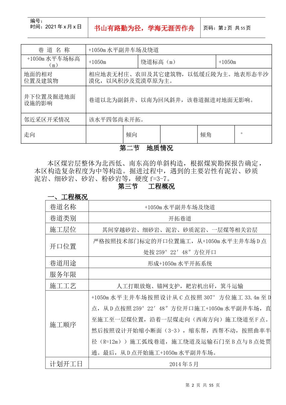 -1050m水平副井车场及绕道施工作业规程_第2页