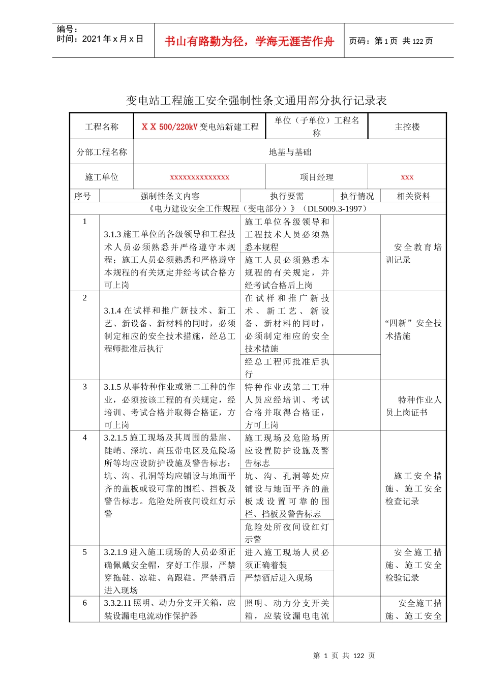 强条执行情况检查表(安全部分)_第1页