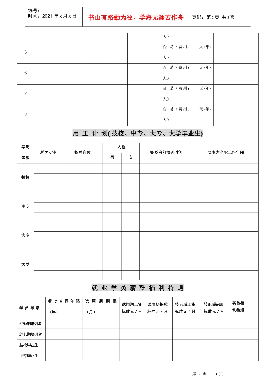 企业用工计划表_第2页