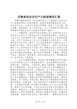 区粮食局安全生产大检查情况汇报