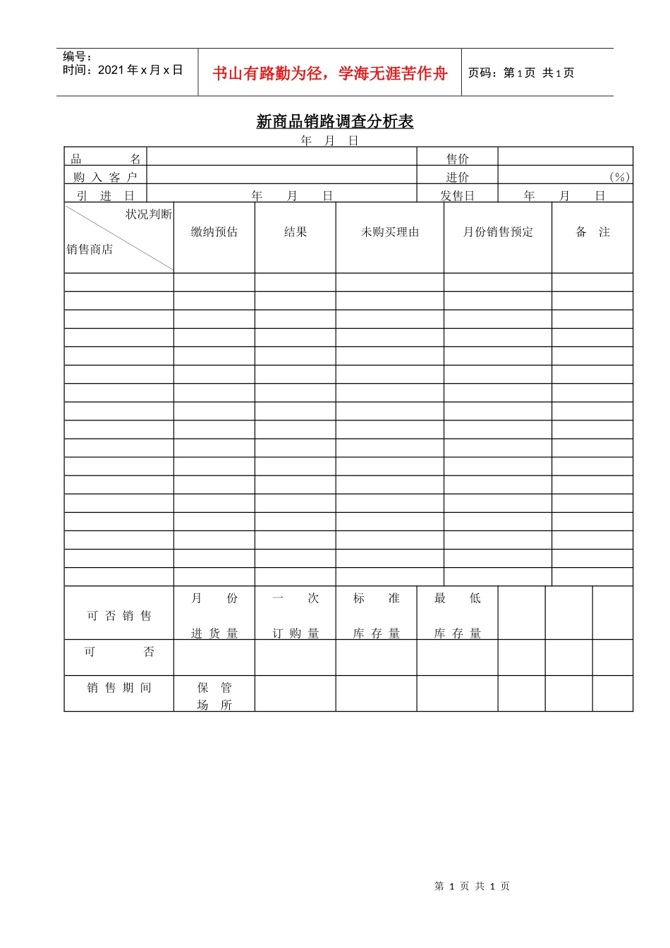 新商品销路调查分析表_第1页