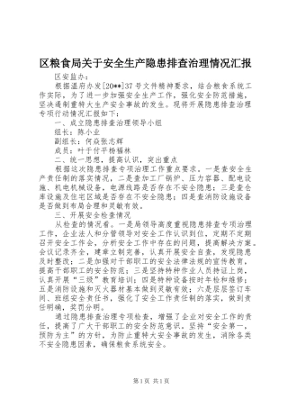 区粮食局关于安全生产隐患排查治理情况汇报