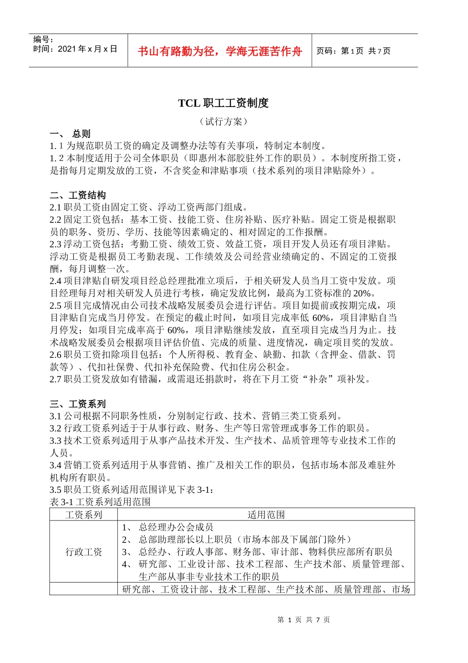 TCL职工工资制度95311541_第1页