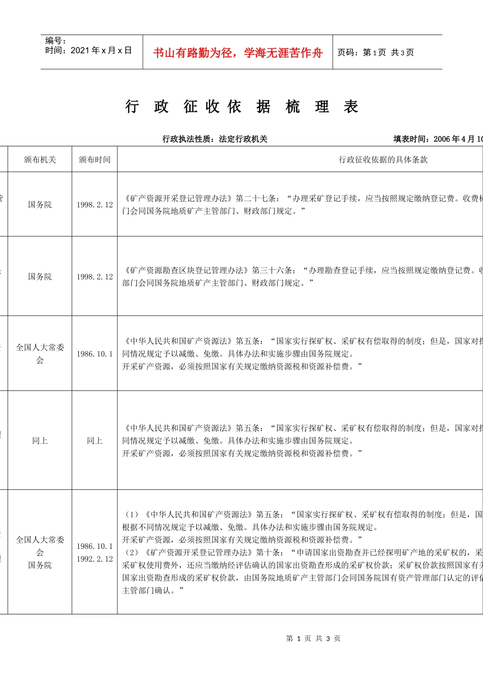 行政征收依据梳理表_第1页