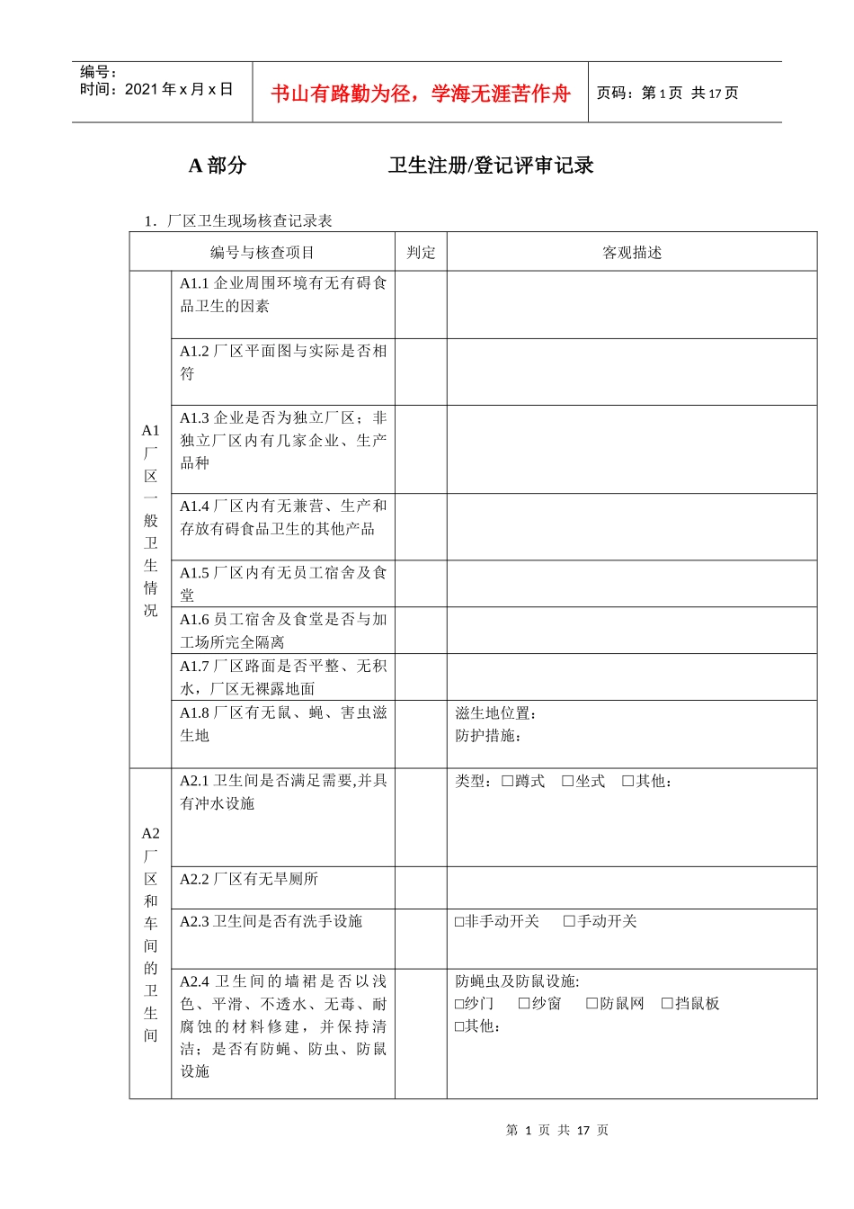 出口食品企业现场评审记录空表_第1页