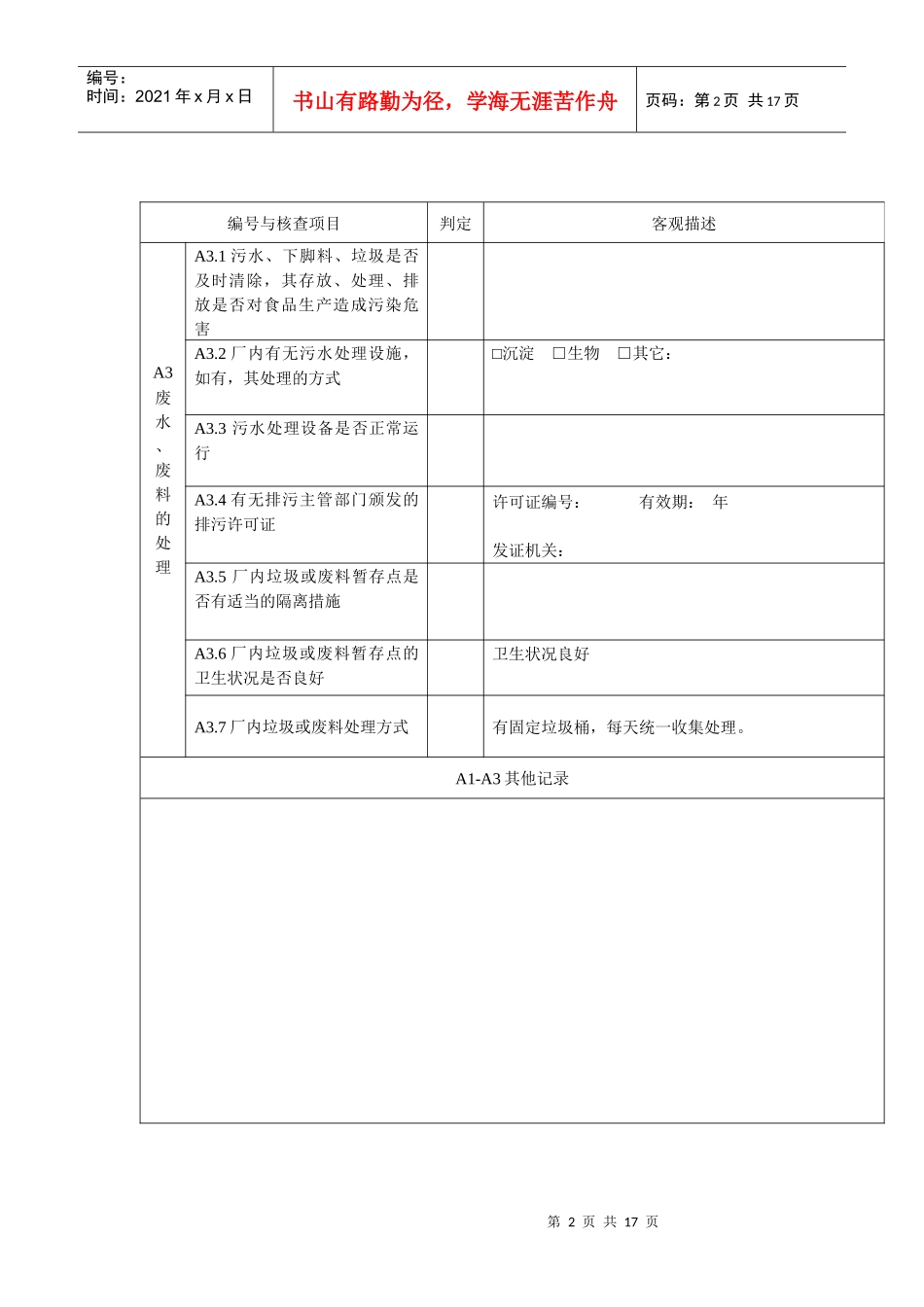 出口食品企业现场评审记录空表_第2页