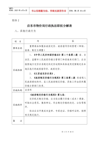 启东市物价局行政执法职权分解表
