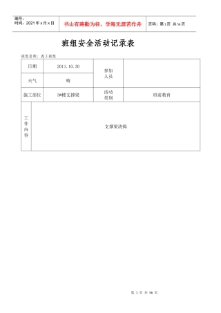 泥工班组安全活动记录表