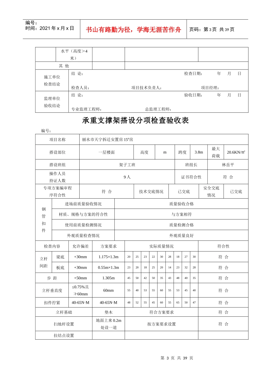 承重支撑架搭设分项检查验收表_第3页