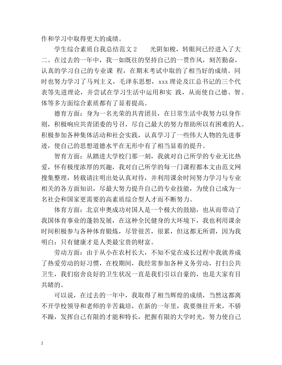 学生综合素质自我总结 _第2页