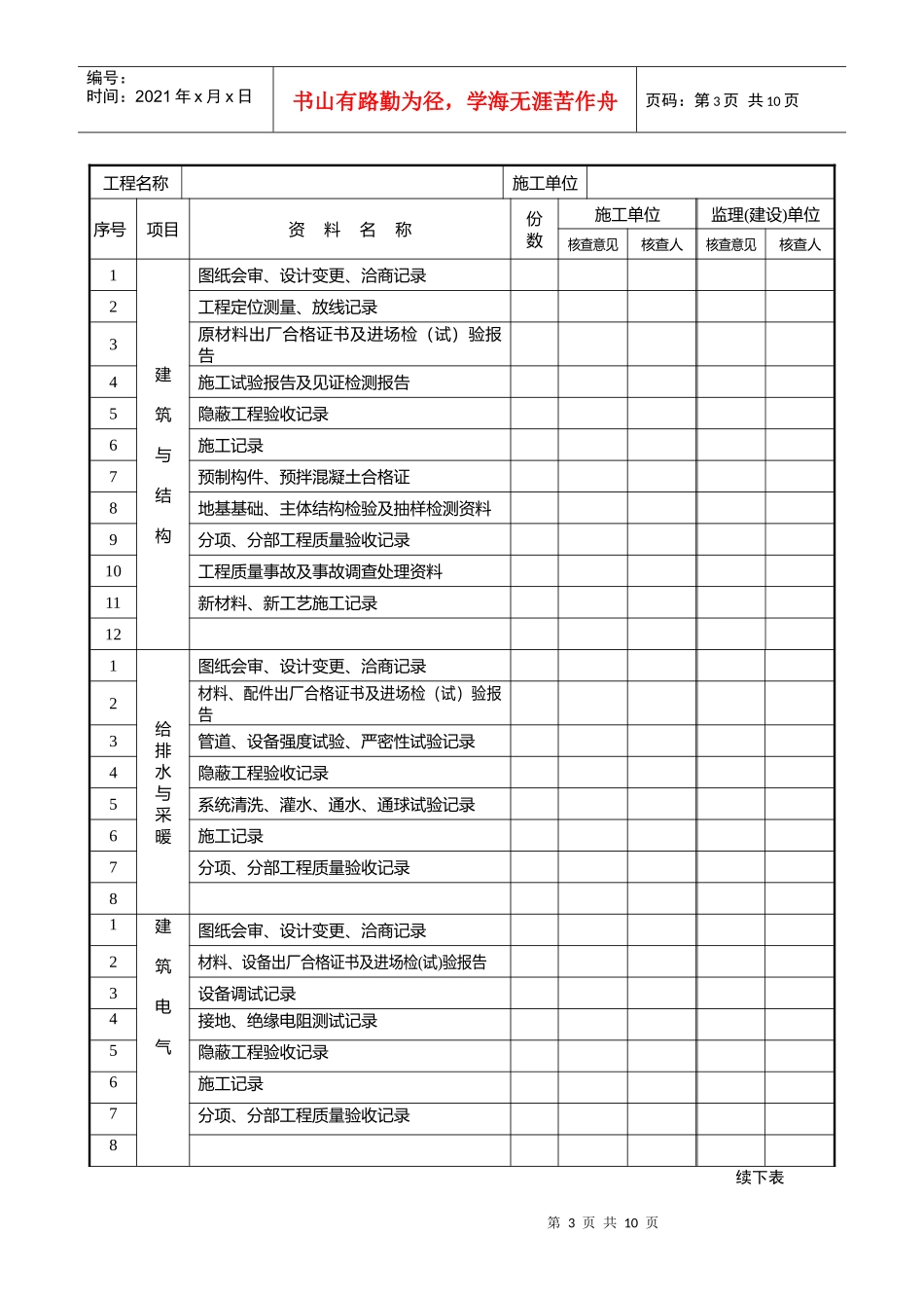 单位工程验收记录 统表1-4_第3页