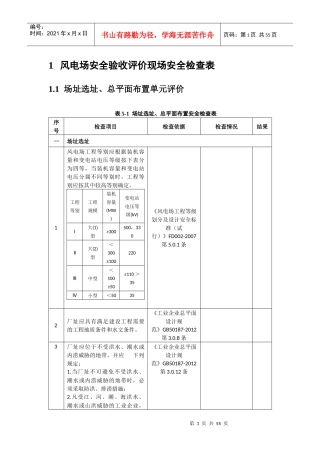 风电场安全验收评价现场安全检查表