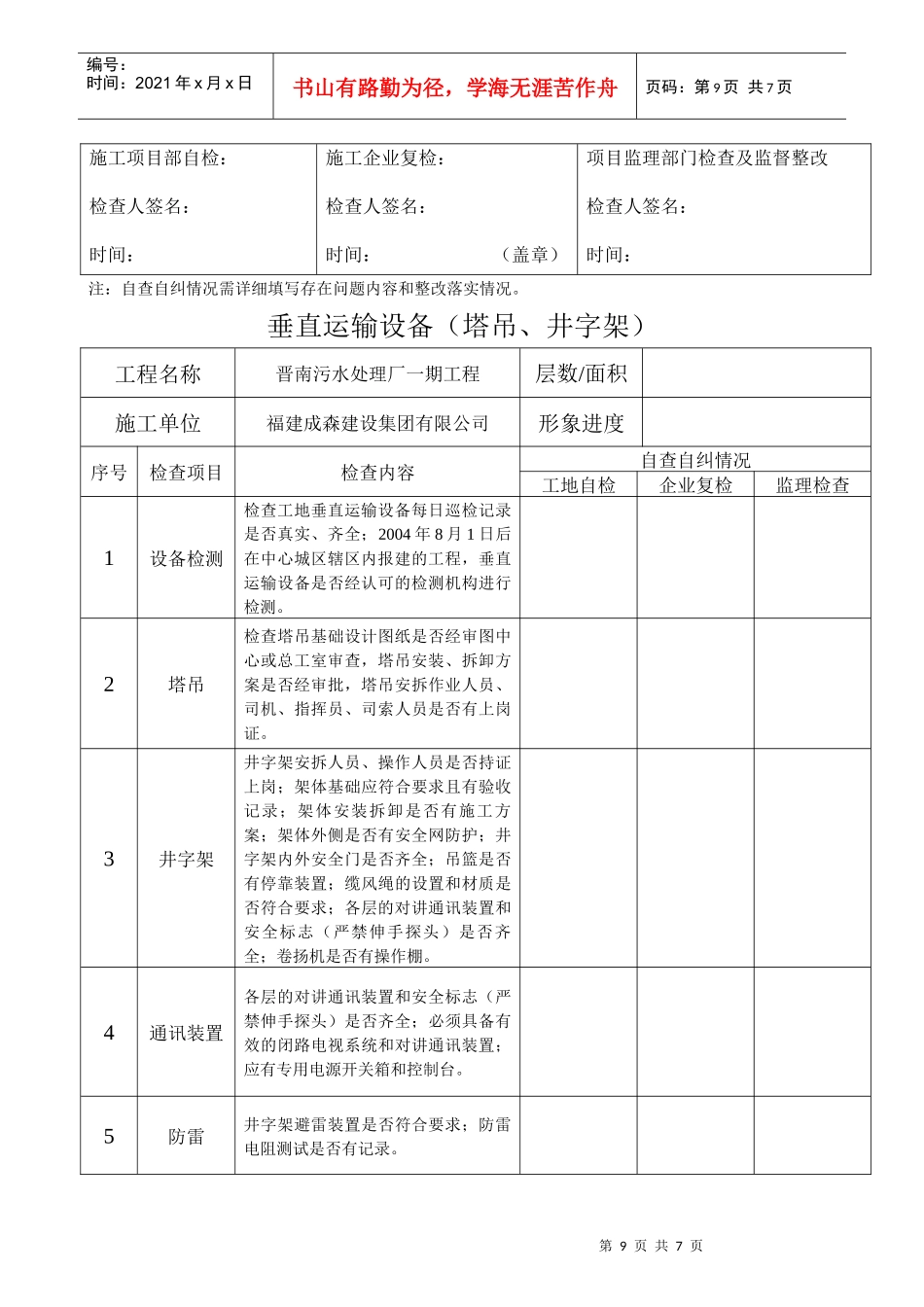 建设工程质安管理自查自纠表001_第2页
