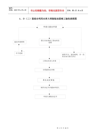 小(二)型综合利用水库大坝除险加固竣工验收流程图