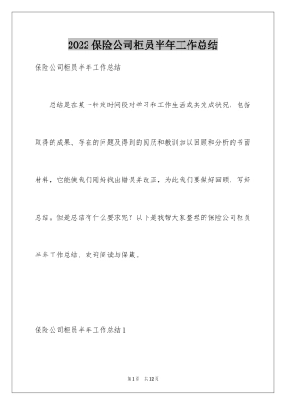 2024保险公司柜员半年工作总结