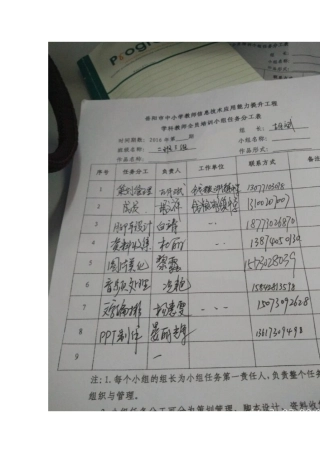 二班三组小组任务分工表