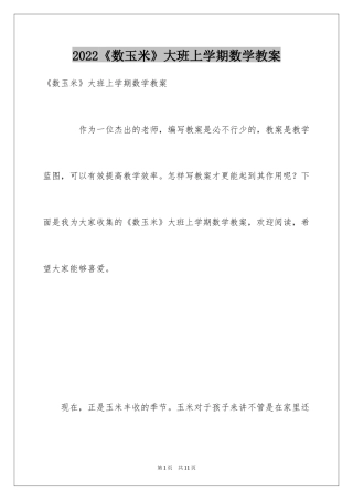 2024《数玉米》大班上学期数学教案