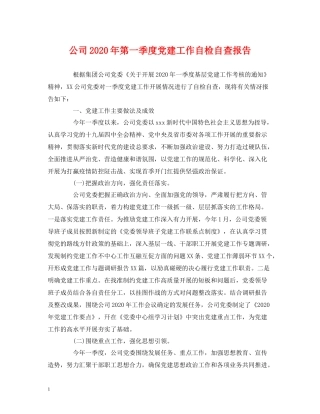 工作总结公司年第一季度党建工作自检自查报告