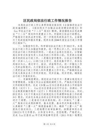 区民政局依法行政工作情况报告