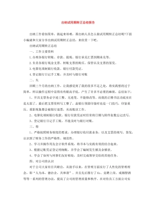 出纳试用期转正总结报告