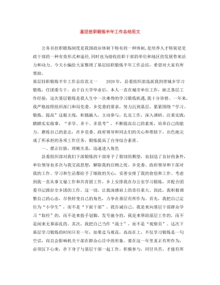 基层挂职锻炼半年工作总结范文
