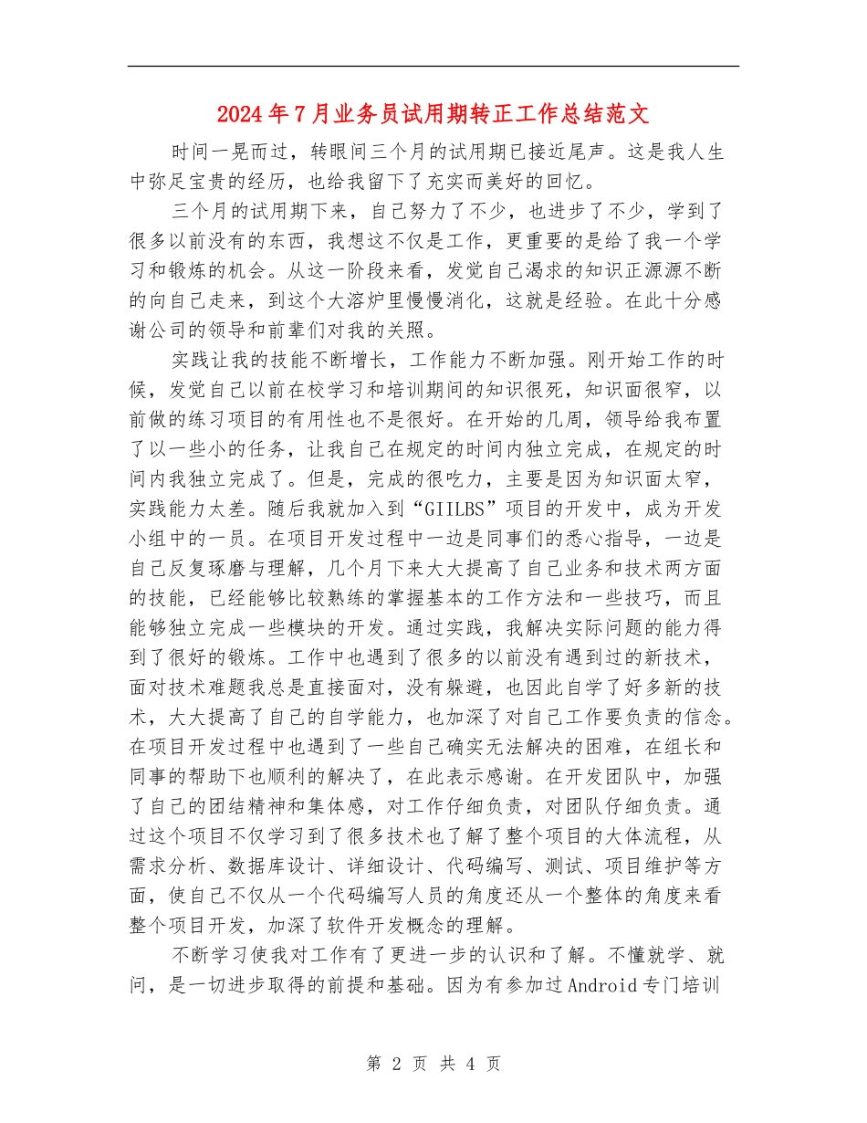 2024年7月业务员试用期转正工作总结范文_第2页