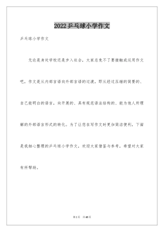 2024乒乓球小学作文