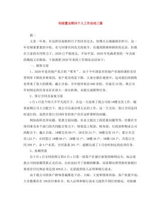 初级置业顾问个人工作总结三篇