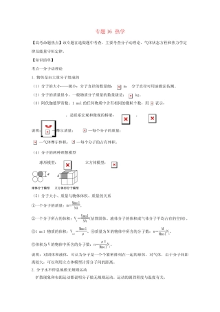 【精选】高考物理热点快速突破鸭部分专题16热学无答案