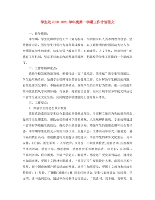 学生处2020-2021学年度第一学期工作计划范文 