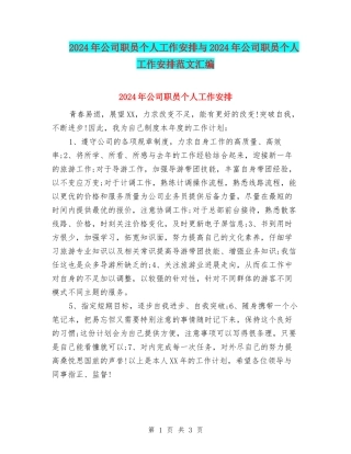 2024年公司职员个人工作安排与2024年公司职员个人工作安排范文汇编