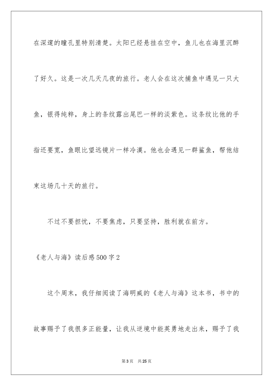 2024《老人与海》读后感500字_第3页