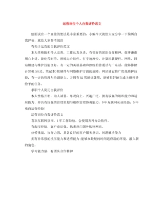 运营岗位个人自我评价范文