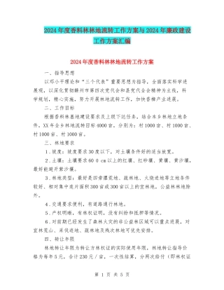 2024年度香料林林地流转工作方案与2024年廉政建设工作方案汇编