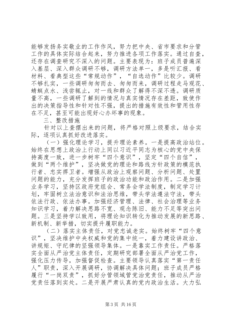 区政府开展“四察四治”专项行动自查报告_第3页