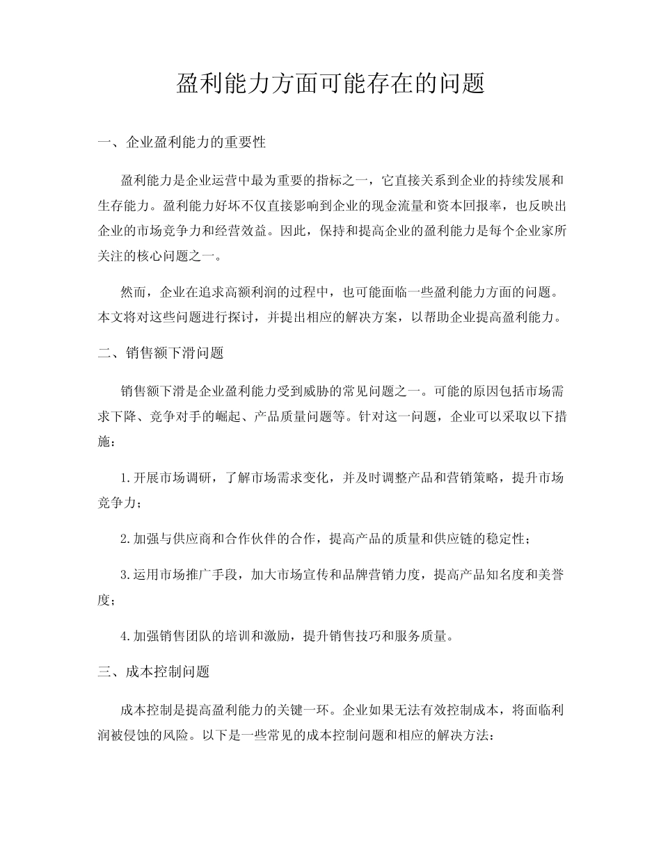 盈利能力方面可能存在的问题 _第1页