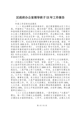 区政府办公室领导班子XX年工作报告